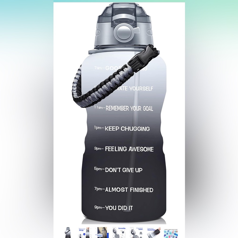 Focus Large Half Gallon/64oz Motivational Water Bottle With Handle